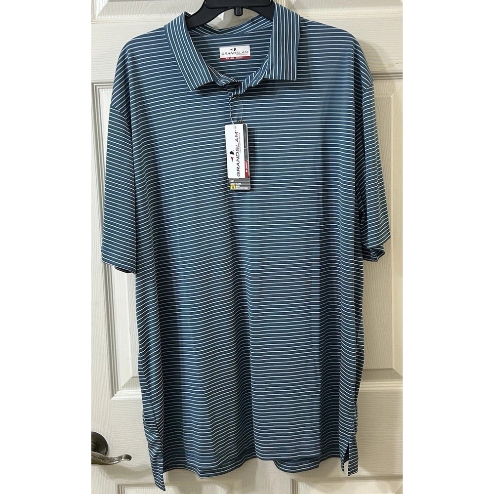 NWT Grand Slam Performance Golf Polo Men's XXL Real Teal Stripe Short Sleeve